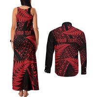 New Zealand Rugby Pacific Personalised Couples Matching Tank Maxi Dress and Long Sleeve Button Shirt All Red Maori Pasifika Fern Pattern LT9 - Polynesian Pride