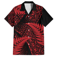 New Zealand Rugby Pacific Personalised Family Matching Off The Shoulder Long Sleeve Dress and Hawaiian Shirt All Red Maori Pasifika Fern Pattern LT9 Dad's Shirt - Short Sleeve Red - Polynesian Pride