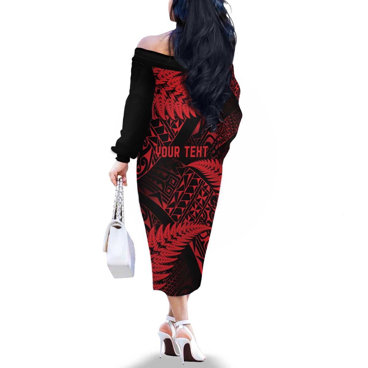 New Zealand Rugby Pacific Personalised Family Matching Off The Shoulder Long Sleeve Dress and Hawaiian Shirt All Red Maori Pasifika Fern Pattern LT9 - Polynesian Pride