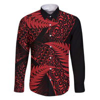 New Zealand Rugby Pacific Personalised Family Matching Off Shoulder Maxi Dress and Hawaiian Shirt All Red Maori Pasifika Fern Pattern LT9 Dad's Shirt - Long Sleeve Red - Polynesian Pride