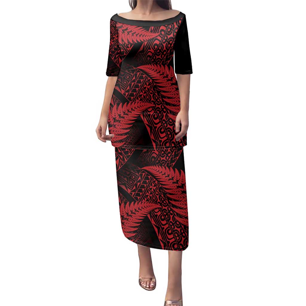 New Zealand Rugby Pacific Personalised Family Matching Puletasi and Hawaiian Shirt All Red Maori Pasifika Fern Pattern LT9 Mom's Dress Red - Polynesian Pride