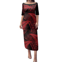 New Zealand Rugby Pacific Personalised Family Matching Puletasi and Hawaiian Shirt All Red Maori Pasifika Fern Pattern LT9 Mom's Dress Red - Polynesian Pride