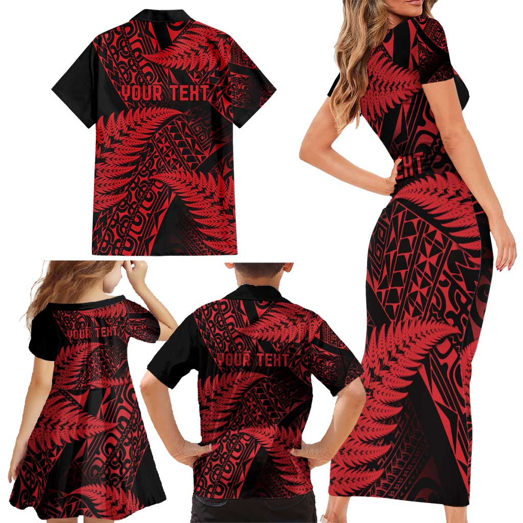 New Zealand Rugby Pacific Personalised Family Matching Short Sleeve Bodycon Dress and Hawaiian Shirt All Red Maori Pasifika Fern Pattern LT9 - Polynesian Pride