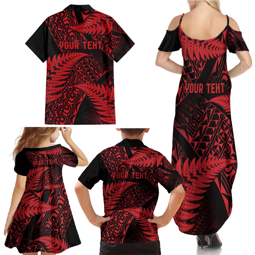 New Zealand Rugby Pacific Personalised Family Matching Summer Maxi Dress and Hawaiian Shirt All Red Maori Pasifika Fern Pattern LT9 - Polynesian Pride