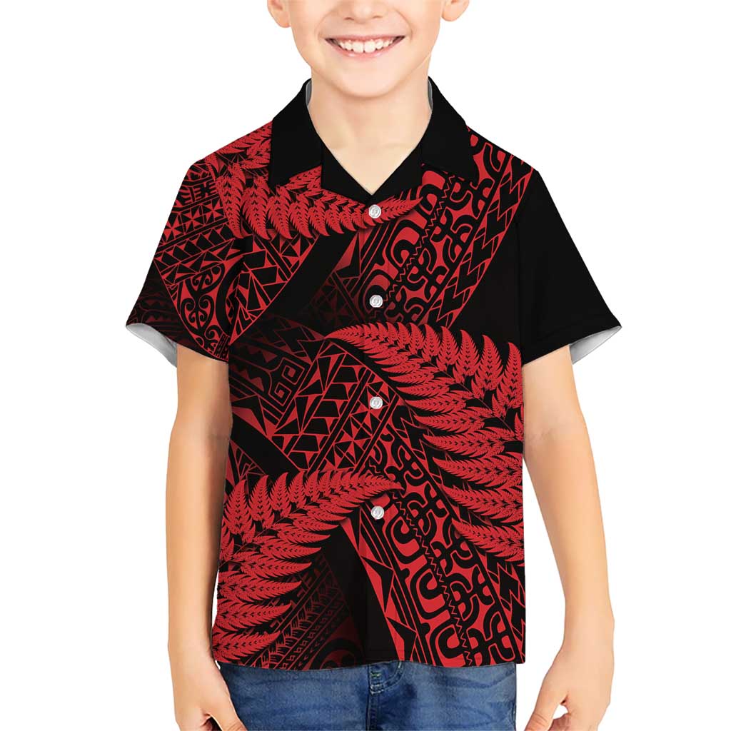 New Zealand Rugby Pacific Personalised Kid Hawaiian Shirt All Red Maori Pasifika Fern Pattern LT9 Kid Red - Polynesian Pride