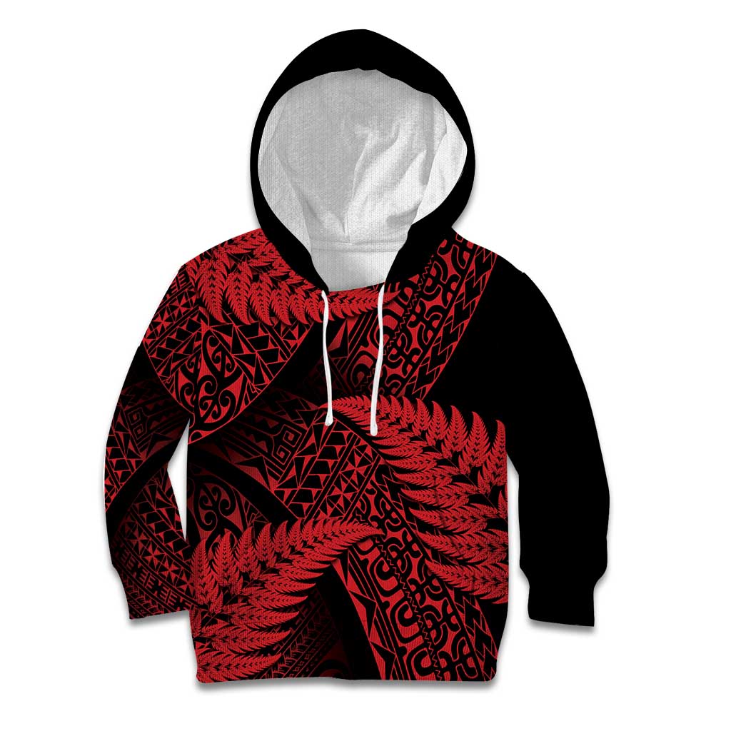 New Zealand Rugby Pacific Personalised Kid Hoodie All Red Maori Pasifika Fern Pattern LT9 Hoodie Red - Polynesian Pride