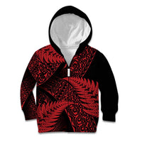 New Zealand Rugby Pacific Personalised Kid Hoodie All Red Maori Pasifika Fern Pattern LT9 Zip Hoodie Red - Polynesian Pride