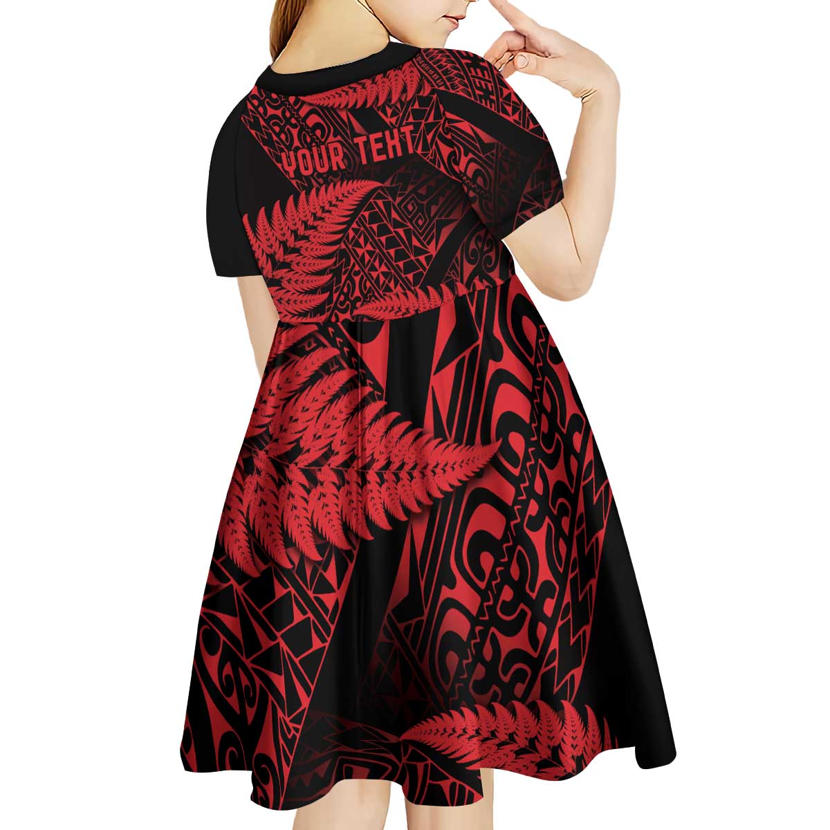 New Zealand Rugby Pacific Personalised Kid Short Sleeve Dress All Red Maori Pasifika Fern Pattern LT9 - Polynesian Pride