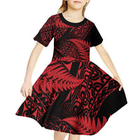 New Zealand Rugby Pacific Personalised Kid Short Sleeve Dress All Red Maori Pasifika Fern Pattern LT9 - Polynesian Pride