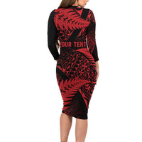 New Zealand Rugby Pacific Personalised Long Sleeve Bodycon Dress All Red Maori Pasifika Fern Pattern LT9 - Polynesian Pride