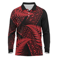 New Zealand Rugby Pacific Personalised Long Sleeve Polo Shirt All Red Maori Pasifika Fern Pattern LT9 Red - Polynesian Pride