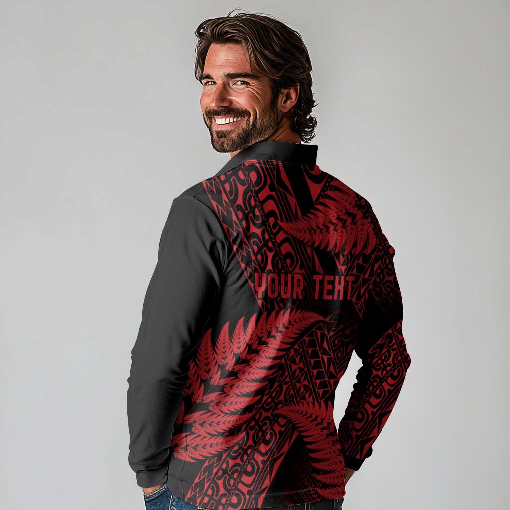 New Zealand Rugby Pacific Personalised Long Sleeve Polo Shirt All Red Maori Pasifika Fern Pattern LT9 - Polynesian Pride