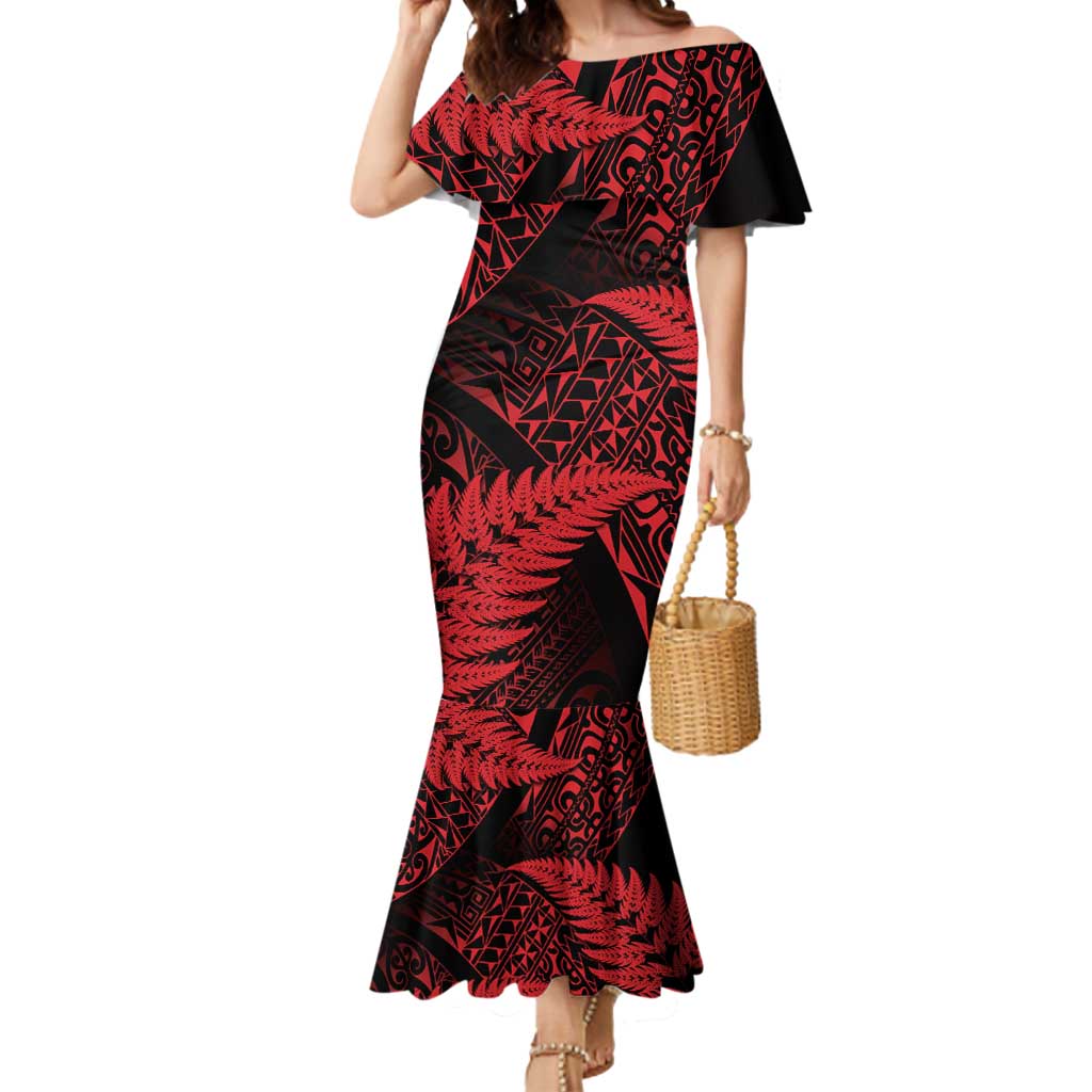 New Zealand Rugby Pacific Personalised Mermaid Dress All Red Maori Pasifika Fern Pattern