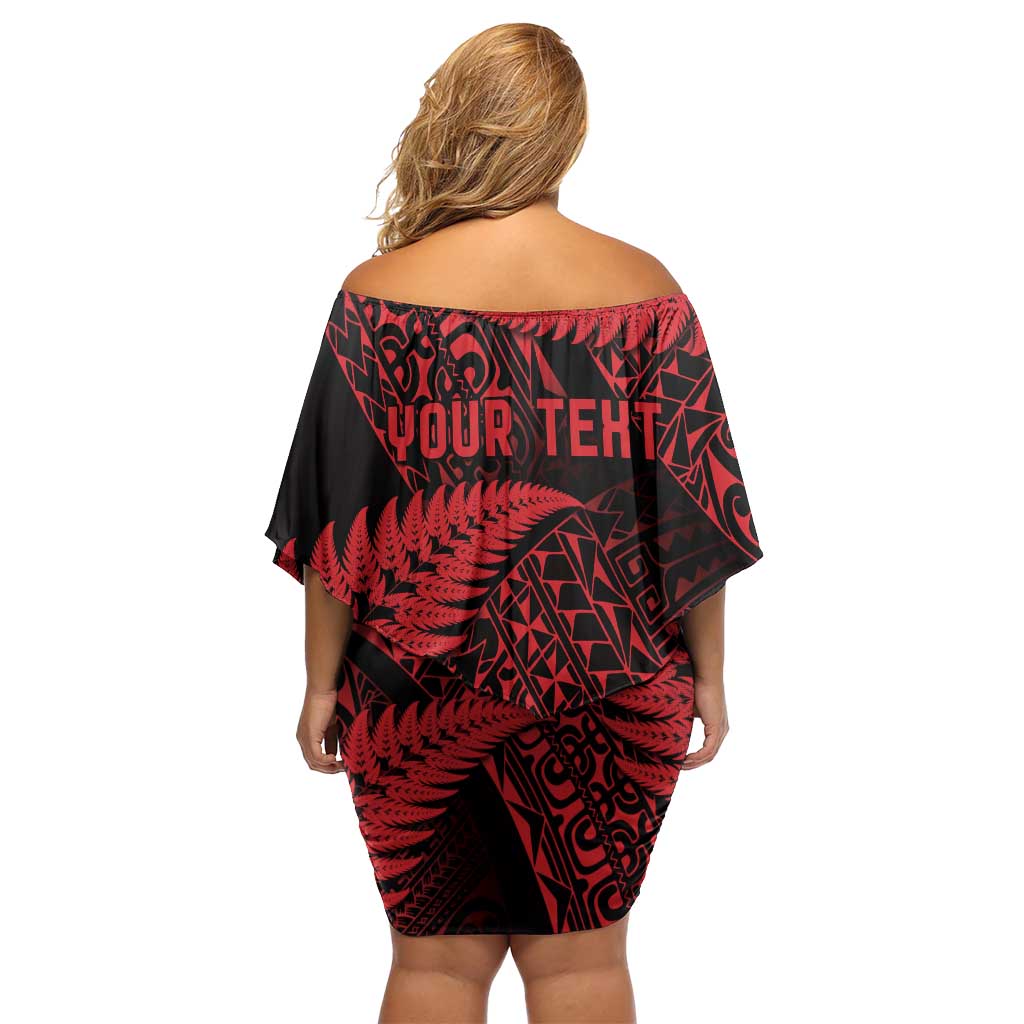New Zealand Rugby Pacific Personalised Off Shoulder Short Dress All Red Maori Pasifika Fern Pattern LT9 - Polynesian Pride