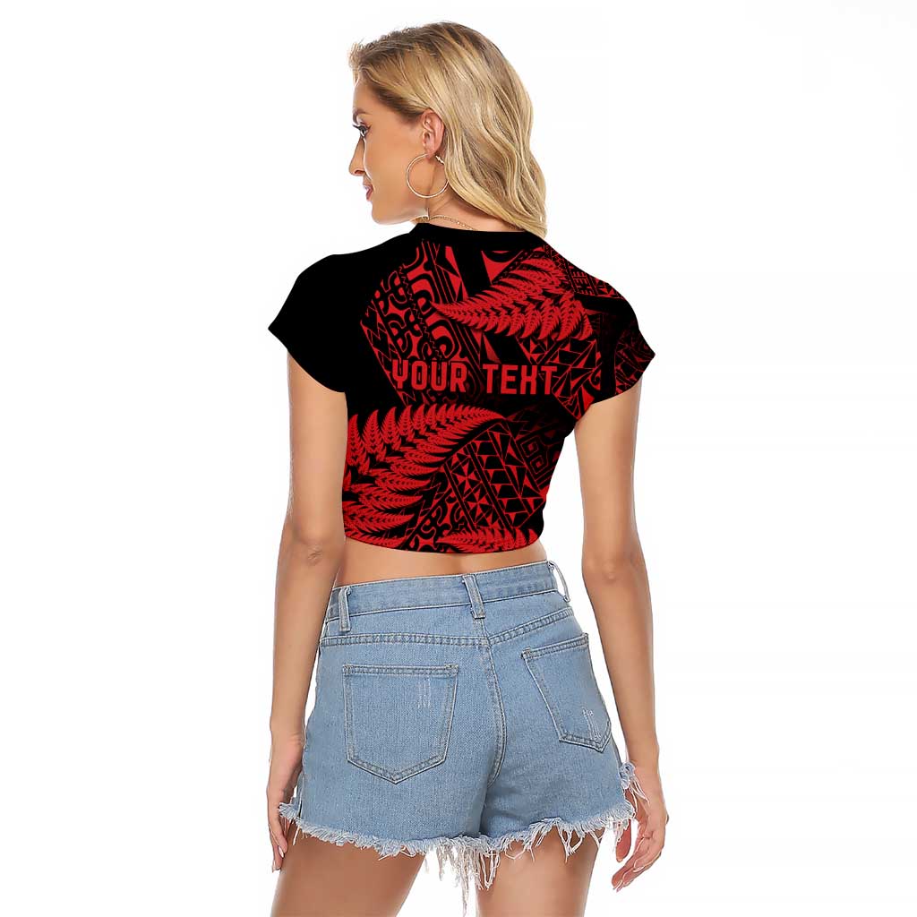 New Zealand Rugby Pacific Personalised Raglan Cropped T Shirt All Red Maori Pasifika Fern Pattern LT9 - Polynesian Pride