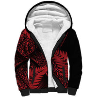 New Zealand Rugby Pacific Personalised Sherpa Hoodie All Red Maori Pasifika Fern Pattern LT9 Unisex Red - Polynesian Pride