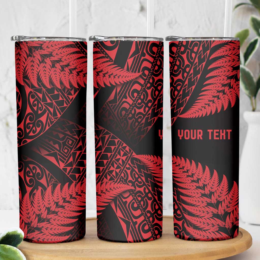New Zealand Rugby Pacific Personalised Skinny Tumbler All Red Maori Pasifika Fern Pattern LT9 - Polynesian Pride