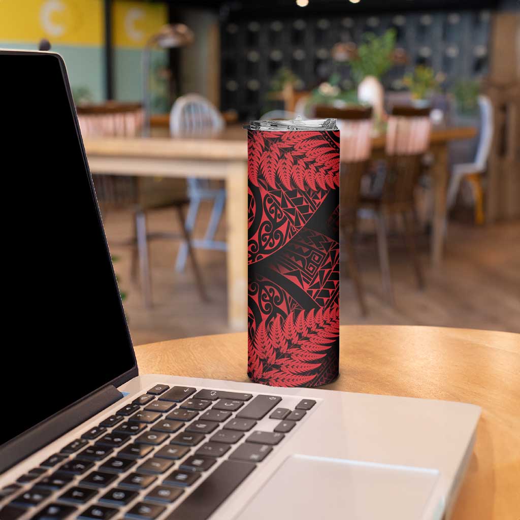 New Zealand Rugby Pacific Personalised Skinny Tumbler All Red Maori Pasifika Fern Pattern LT9 - Polynesian Pride