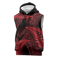 New Zealand Rugby Pacific Personalised Sleeveless Hoodie All Red Maori Pasifika Fern Pattern LT9 Red - Polynesian Pride