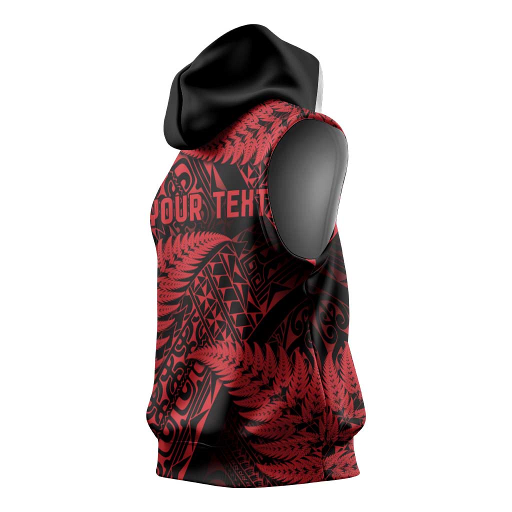 New Zealand Rugby Pacific Personalised Sleeveless Hoodie All Red Maori Pasifika Fern Pattern LT9 - Polynesian Pride