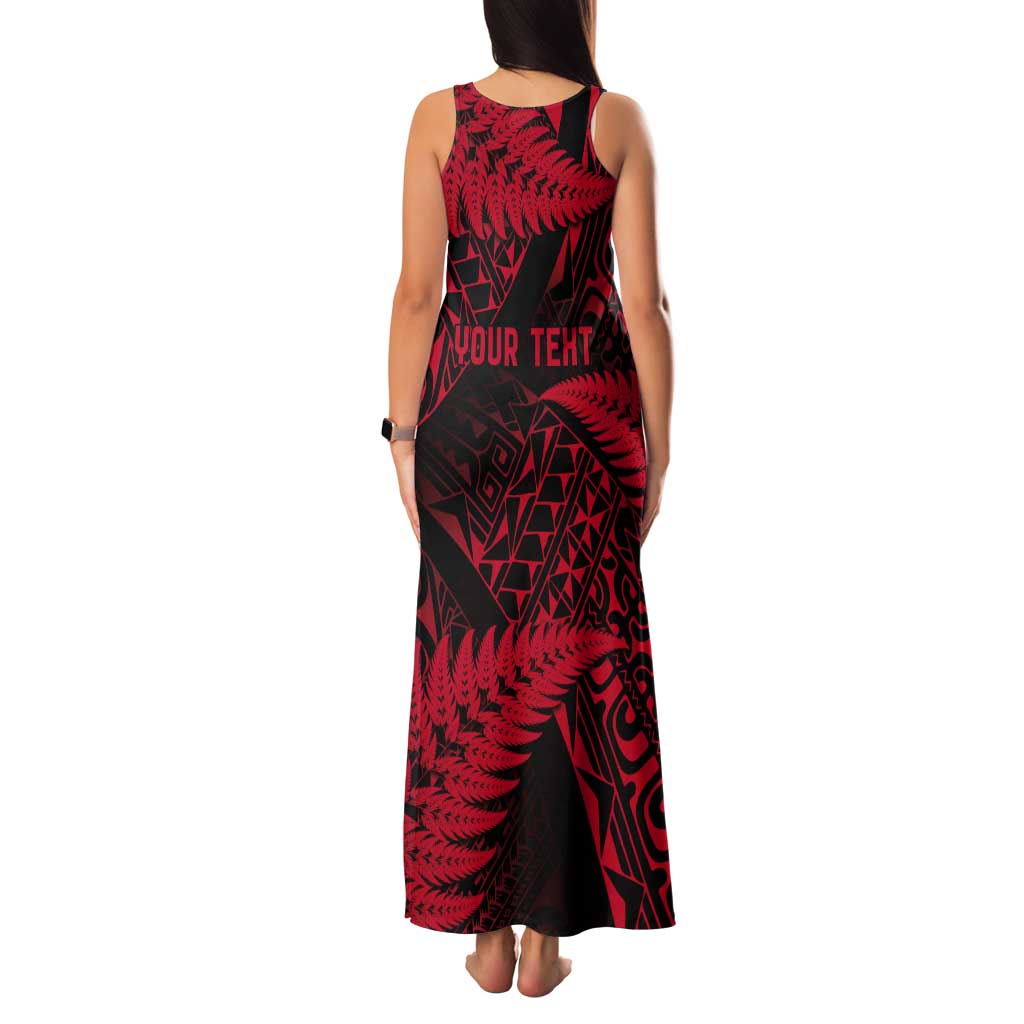 New Zealand Rugby Pacific Personalised Tank Maxi Dress All Red Maori Pasifika Fern Pattern LT9 - Polynesian Pride