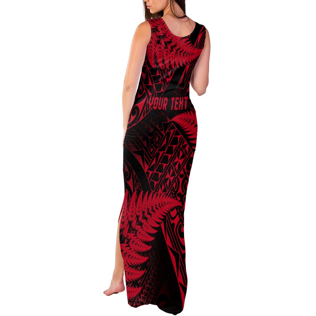 New Zealand Rugby Pacific Personalised Tank Maxi Dress All Red Maori Pasifika Fern Pattern LT9 - Polynesian Pride