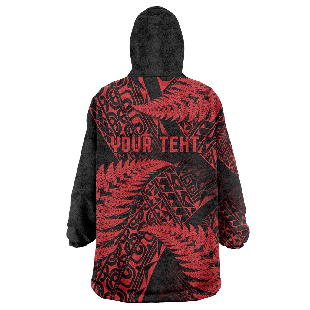 New Zealand Rugby Pacific Personalised Wearable Blanket Hoodie All Red Maori Pasifika Fern Pattern LT9 - Polynesian Pride