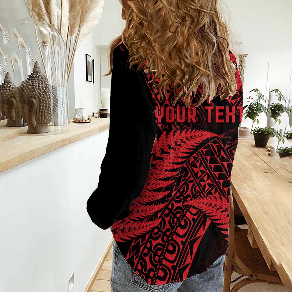 New Zealand Rugby Pacific Personalised Women Casual Shirt All Red Maori Pasifika Fern Pattern