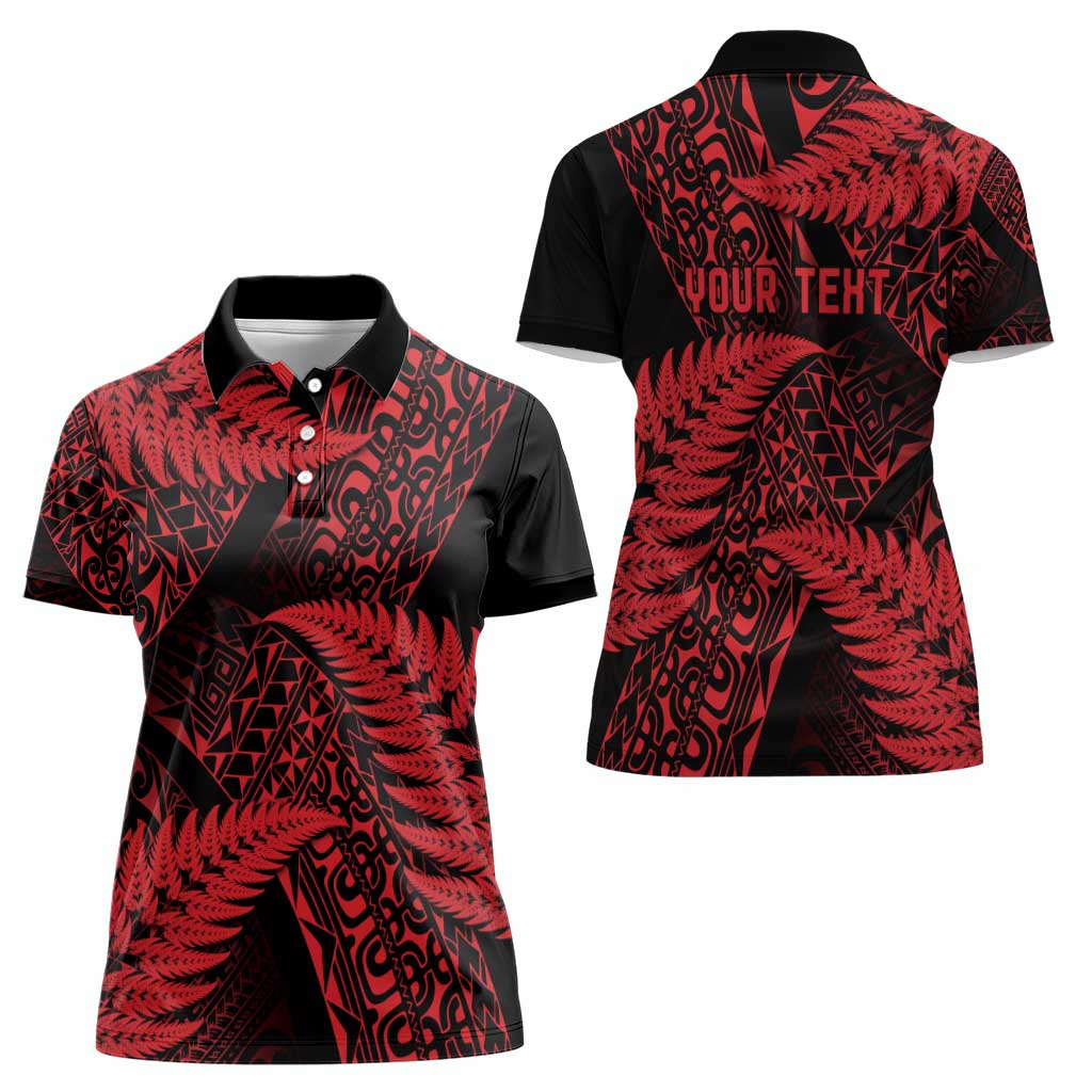 New Zealand Rugby Pacific Personalised Women Polo Shirt All Red Maori Pasifika Fern Pattern LT9 - Polynesian Pride