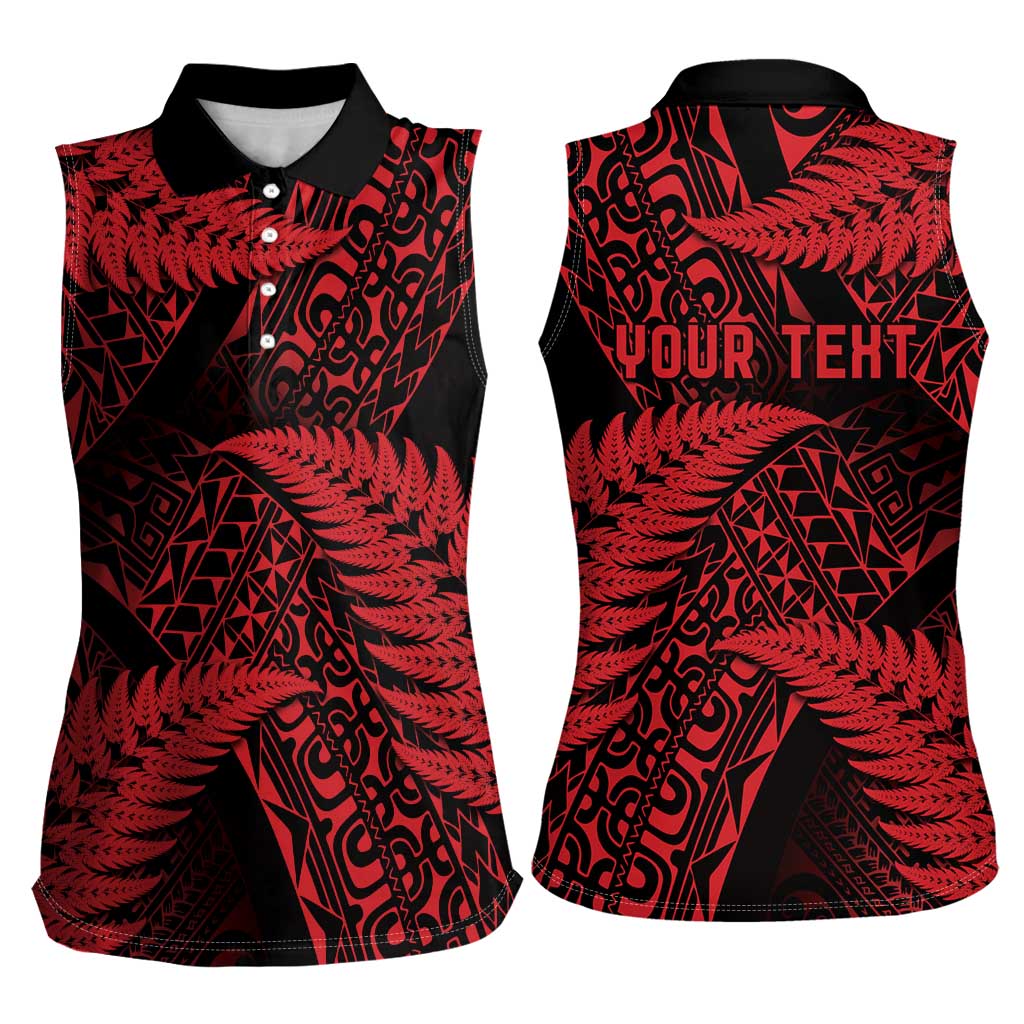 New Zealand Rugby Pacific Personalised Women Sleeveless Polo Shirt All Red Maori Pasifika Fern Pattern LT9 - Polynesian Pride
