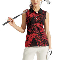 New Zealand Rugby Pacific Personalised Women Sleeveless Polo Shirt All Red Maori Pasifika Fern Pattern LT9 - Polynesian Pride