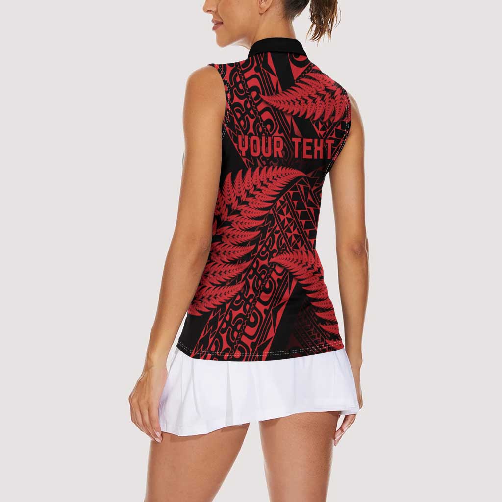 New Zealand Rugby Pacific Personalised Women Sleeveless Polo Shirt All Red Maori Pasifika Fern Pattern LT9 - Polynesian Pride