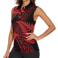 New Zealand Rugby Pacific Personalised Women Sleeveless Polo Shirt All Red Maori Pasifika Fern Pattern LT9 - Polynesian Pride