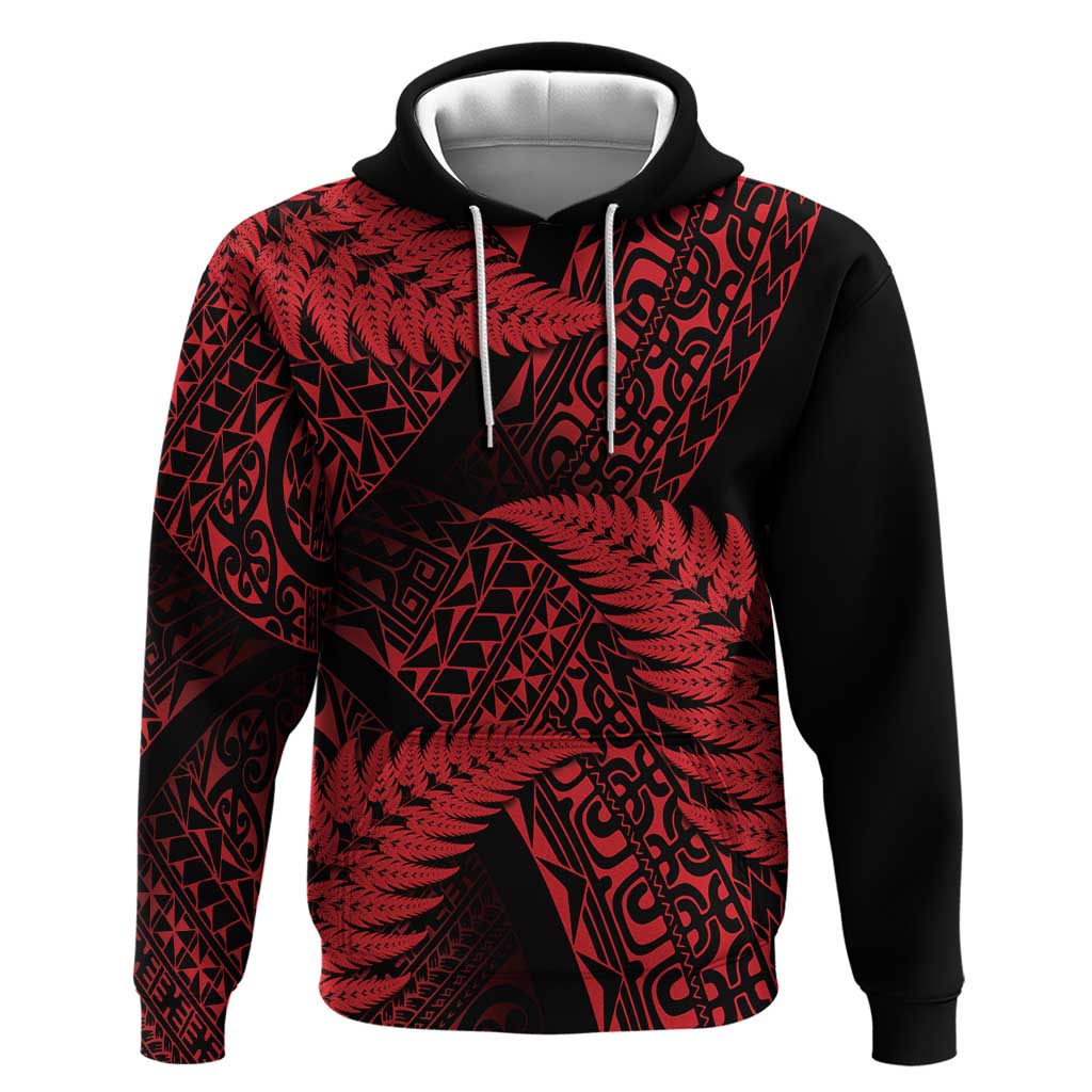 New Zealand Rugby Pacific Personalised Zip Hoodie All Red Maori Pasifika Fern Pattern LT9 Pullover Hoodie Red - Polynesian Pride