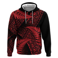 New Zealand Rugby Pacific Personalised Zip Hoodie All Red Maori Pasifika Fern Pattern LT9 Pullover Hoodie Red - Polynesian Pride