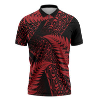 New Zealand Rugby Pacific Personalised Zipper Polo Shirt All Red Maori Pasifika Fern Pattern LT9 Red - Polynesian Pride