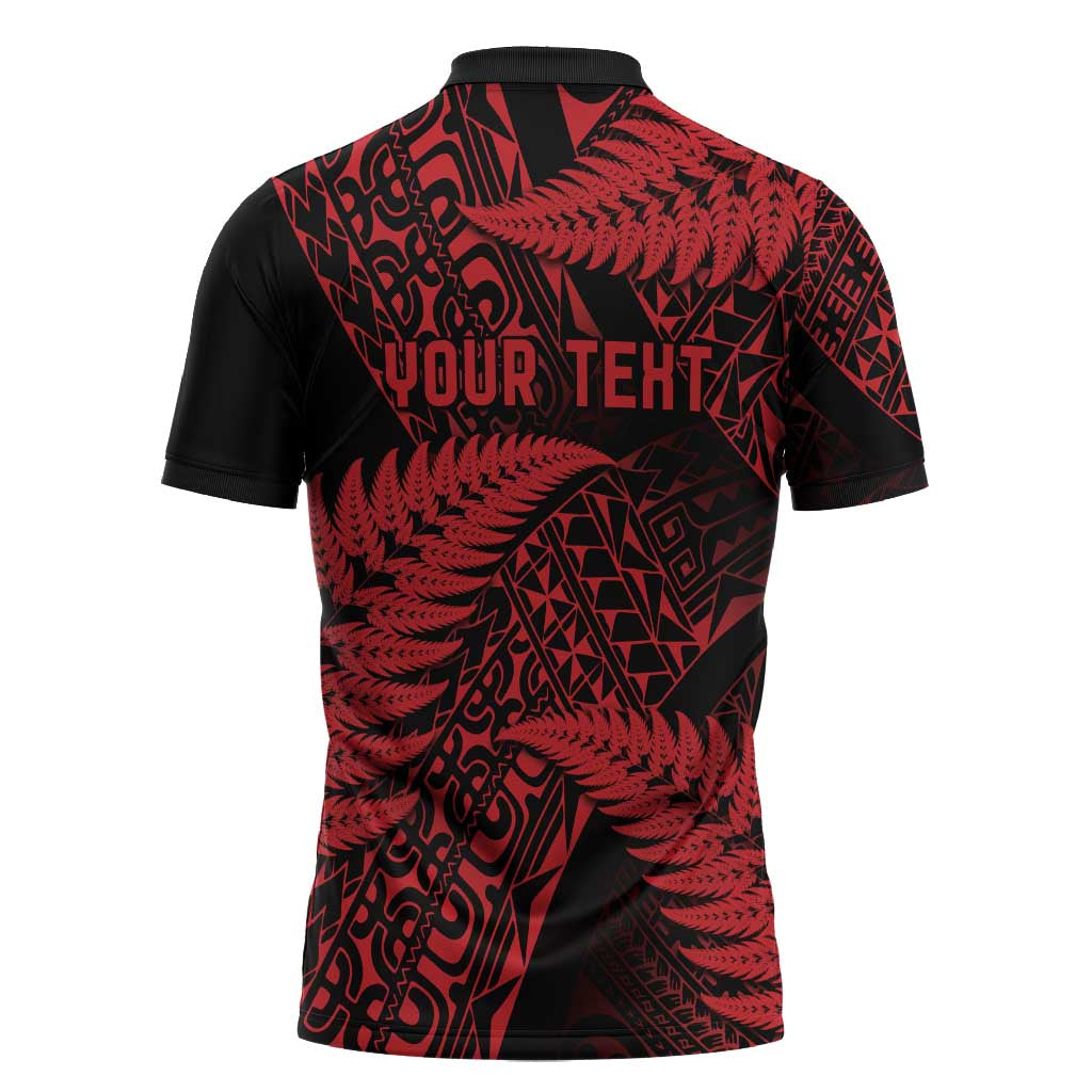 New Zealand Rugby Pacific Personalised Zipper Polo Shirt All Red Maori Pasifika Fern Pattern LT9 - Polynesian Pride