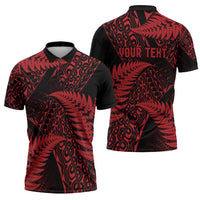 New Zealand Rugby Pacific Personalised Zipper Polo Shirt All Red Maori Pasifika Fern Pattern LT9 - Polynesian Pride