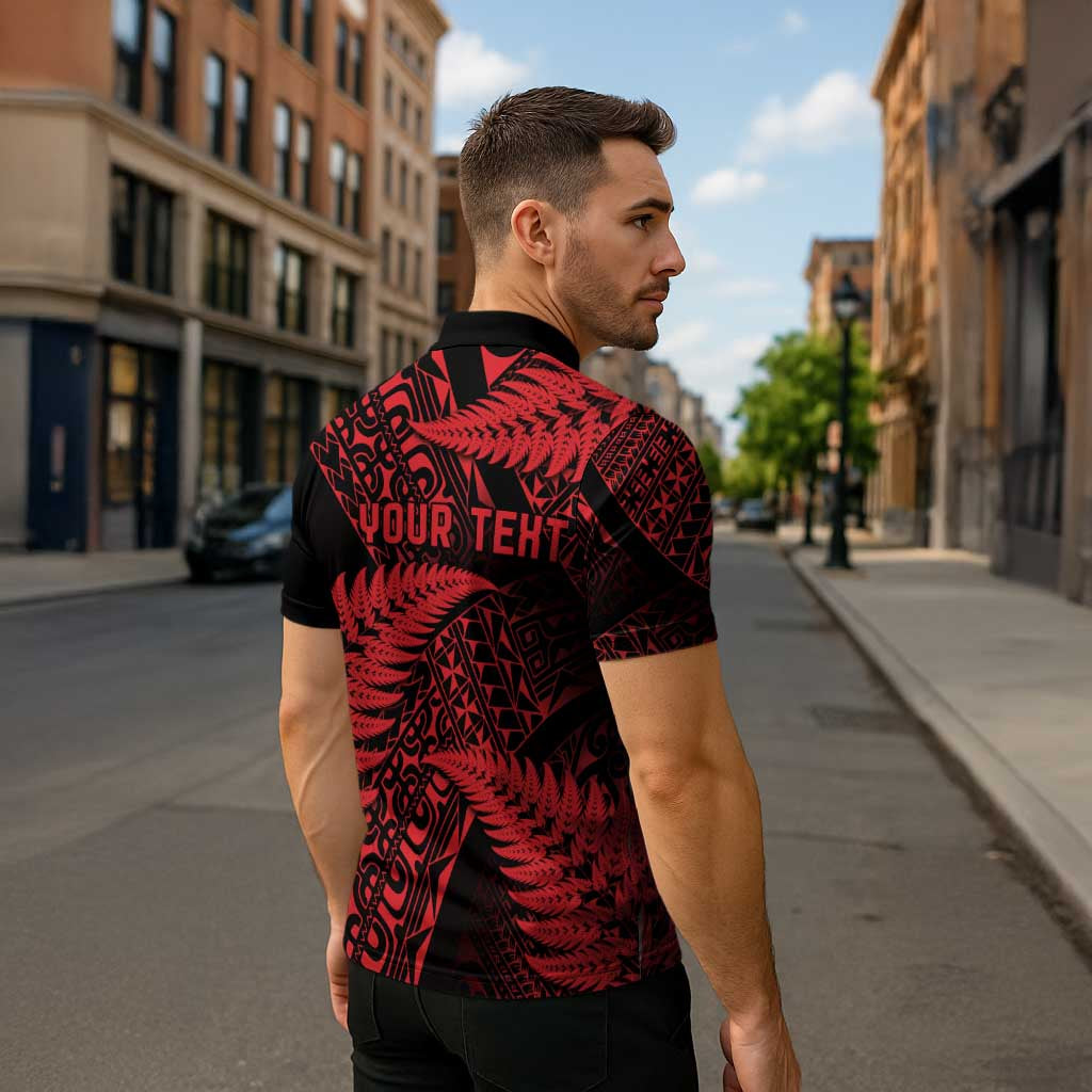 New Zealand Rugby Pacific Personalised Zipper Polo Shirt All Red Maori Pasifika Fern Pattern LT9 - Polynesian Pride