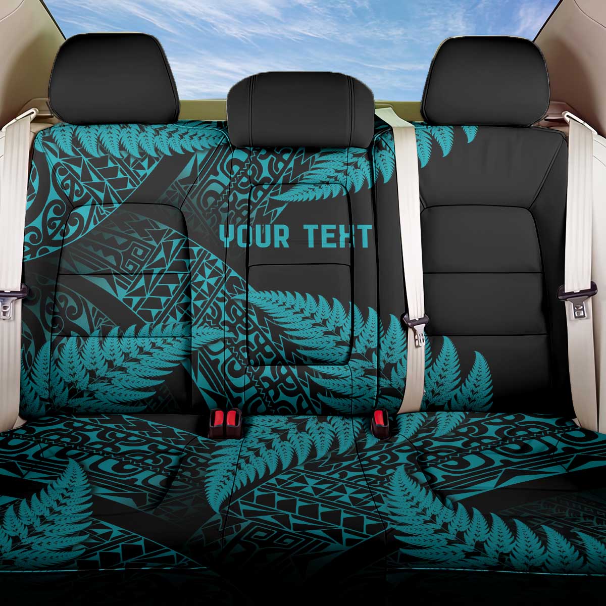 New Zealand Rugby Pacific Personalised Back Car Seat Cover All Turquoise Maori Pasifika Fern Pattern LT9 One Size Turquoise - Polynesian Pride