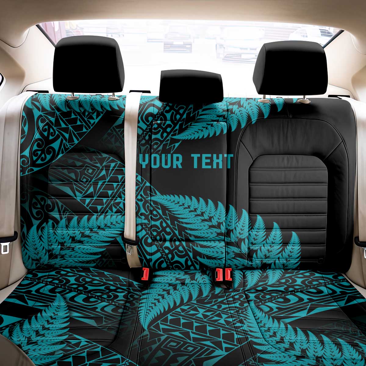 New Zealand Rugby Pacific Personalised Back Car Seat Cover All Turquoise Maori Pasifika Fern Pattern LT9 - Polynesian Pride