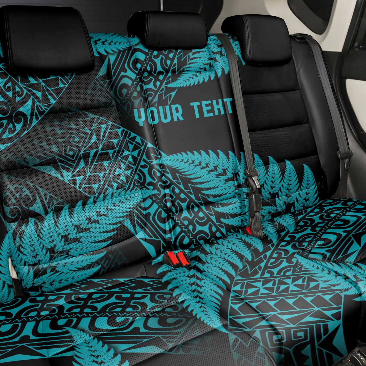 New Zealand Rugby Pacific Personalised Back Car Seat Cover All Turquoise Maori Pasifika Fern Pattern LT9 - Polynesian Pride