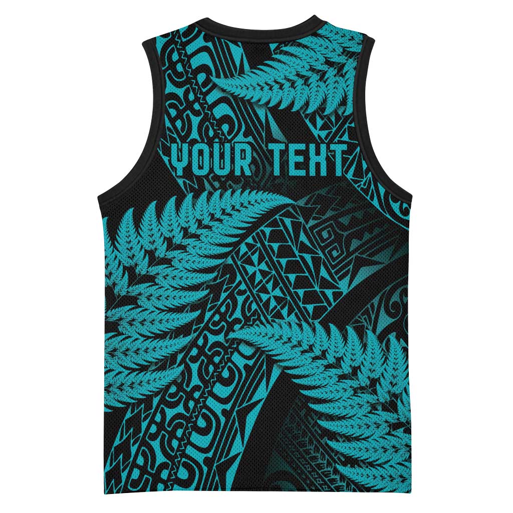 New Zealand Rugby Pacific Personalised Basketball Jersey All Turquoise Maori Pasifika Fern Pattern LT9 - Polynesian Pride