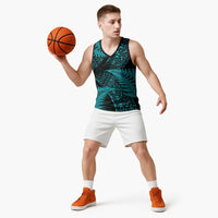 New Zealand Rugby Pacific Personalised Basketball Jersey All Turquoise Maori Pasifika Fern Pattern LT9 - Polynesian Pride