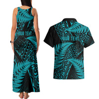 New Zealand Rugby Pacific Personalised Couples Matching Tank Maxi Dress and Hawaiian Shirt All Turquoise Maori Pasifika Fern Pattern LT9 - Polynesian Pride