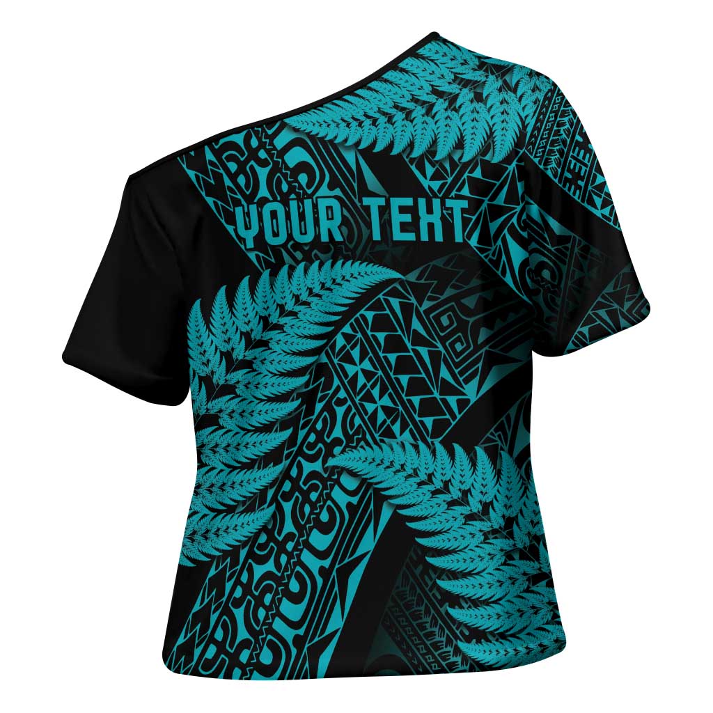 New Zealand Rugby Pacific Personalised Cross Shoulder Shirt All Turquoise Maori Pasifika Fern Pattern LT9 - Polynesian Pride