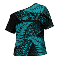 New Zealand Rugby Pacific Personalised Cross Shoulder Shirt All Turquoise Maori Pasifika Fern Pattern LT9 - Polynesian Pride