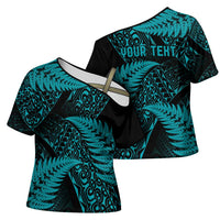 New Zealand Rugby Pacific Personalised Cross Shoulder Shirt All Turquoise Maori Pasifika Fern Pattern LT9 - Polynesian Pride