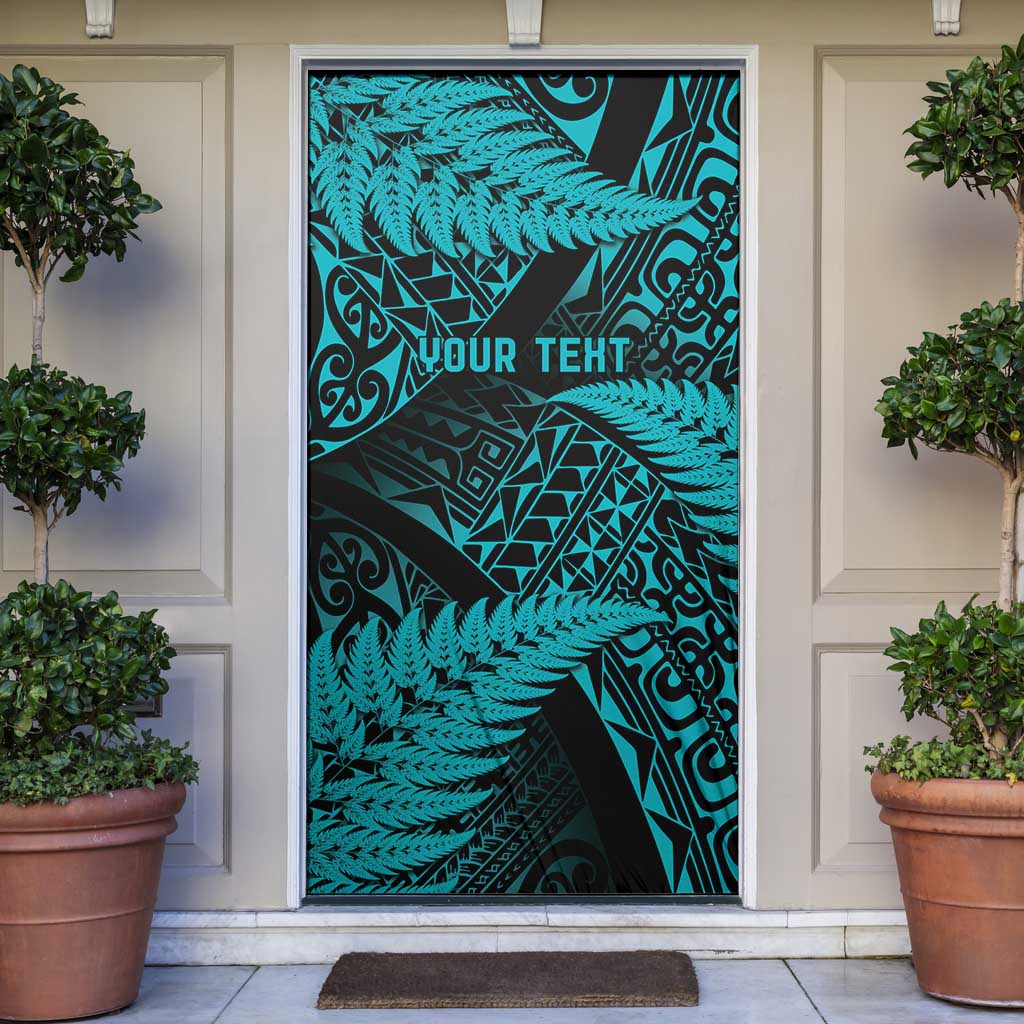 New Zealand Rugby Pacific Personalised Door Cover All Turquoise Maori Pasifika Fern Pattern LT9 Turquoise - Polynesian Pride