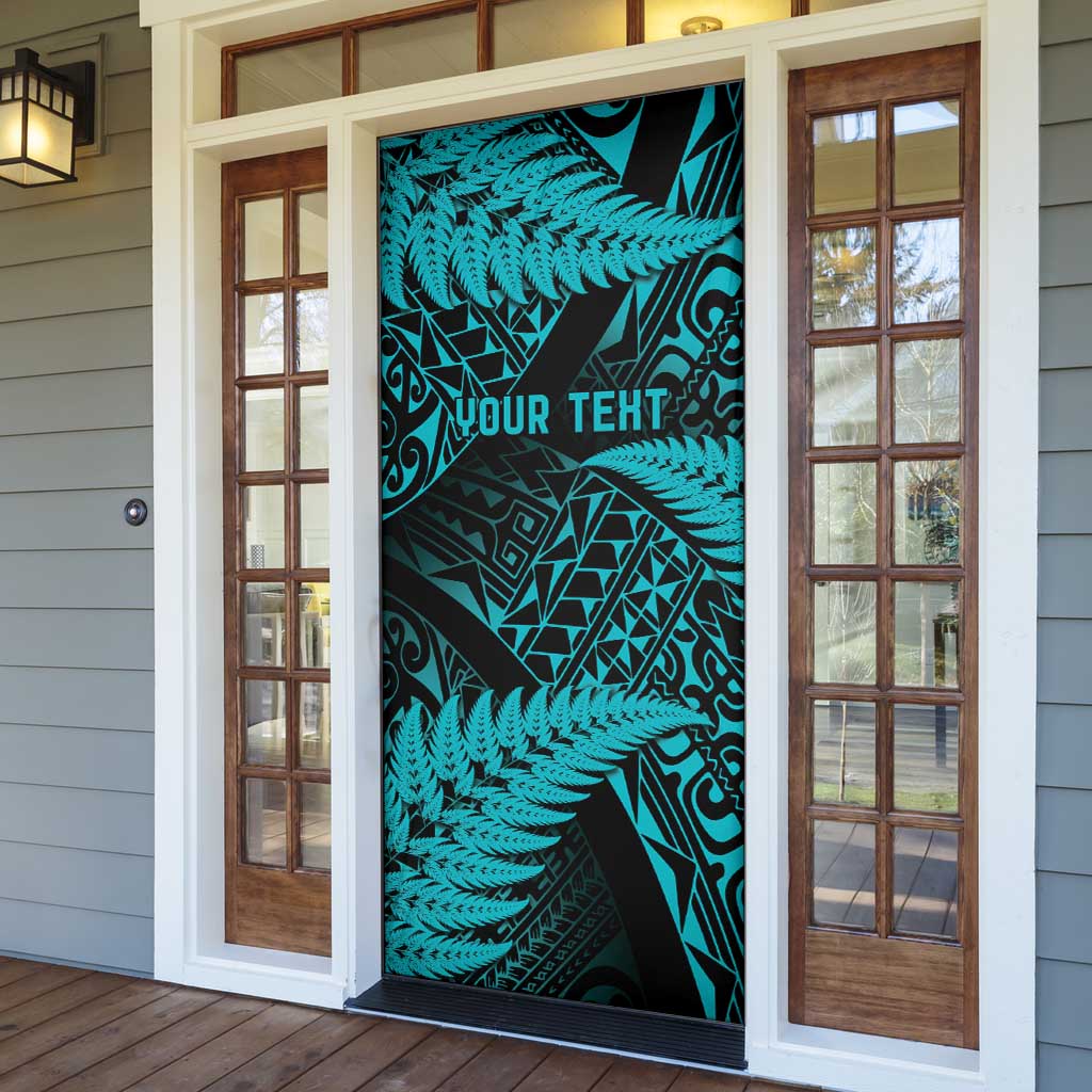 New Zealand Rugby Pacific Personalised Door Cover All Turquoise Maori Pasifika Fern Pattern LT9 - Polynesian Pride